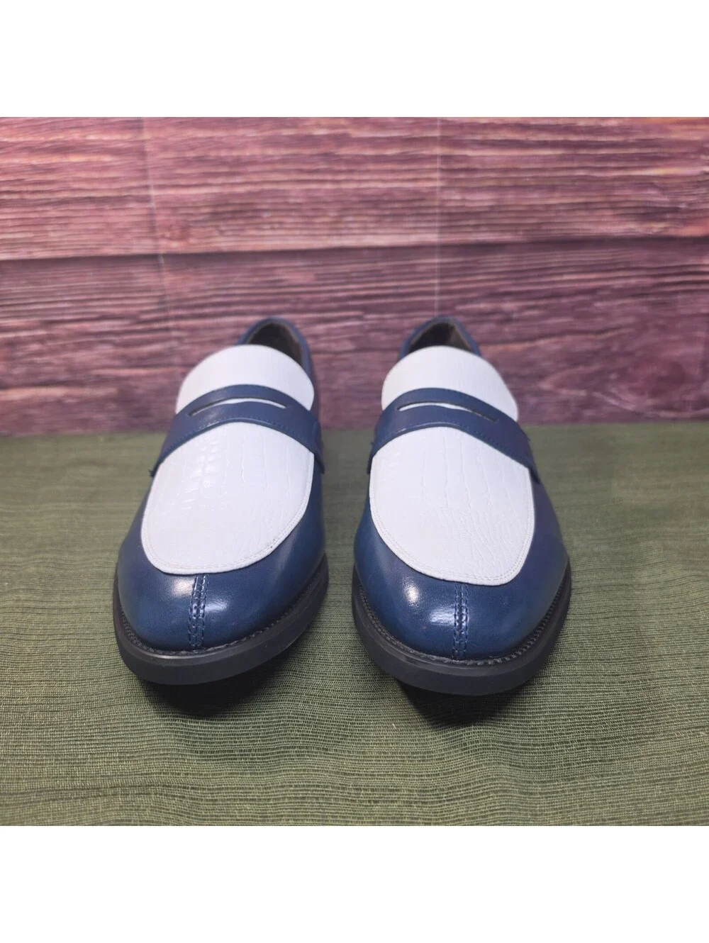 Formal Dress Slip-On Penny Loafer Blue White Two Tone EU 45 / US 11.5-12